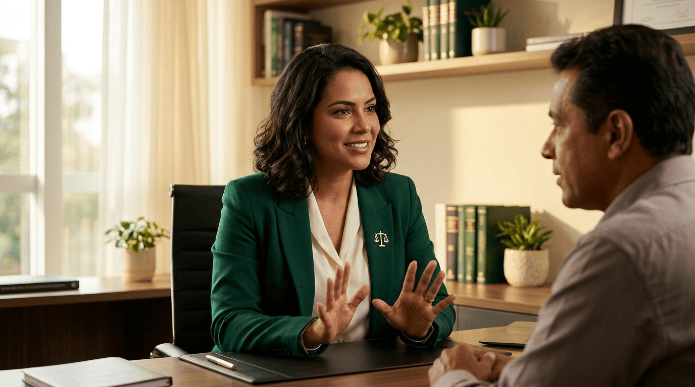 Dra. Camila orienta um cliente com serenidade