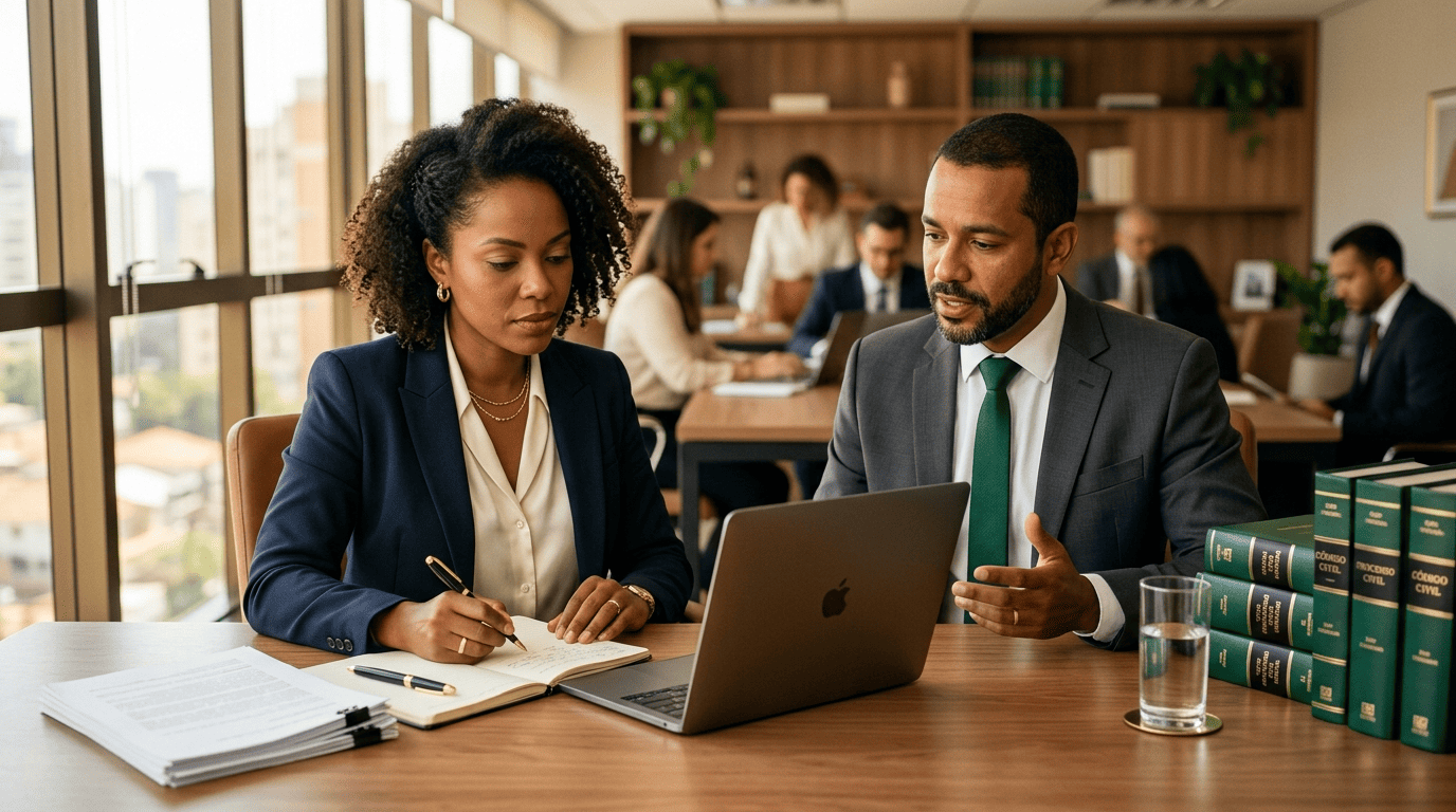 Fluxo organizado de elaboração de petição sobre a mesa