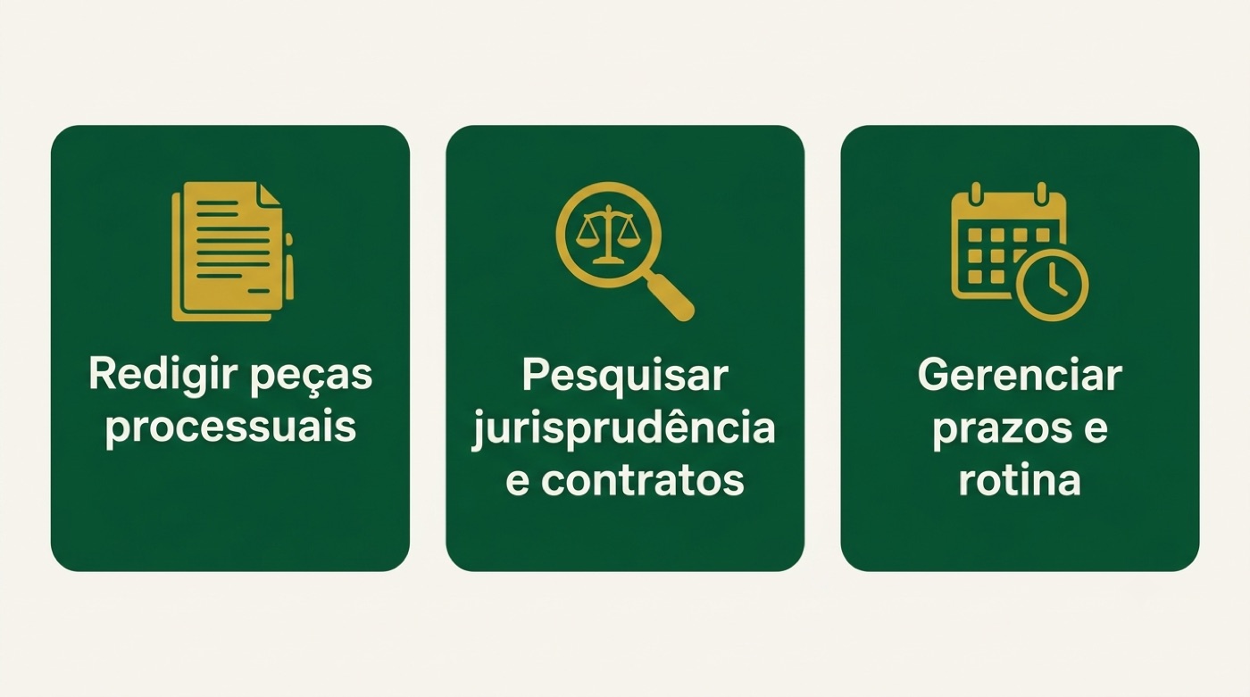 Três usos principais da IA no dia a dia da advocacia em cartões