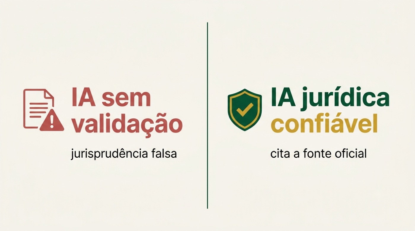 Comparação entre IA sem validação e IA jurídica confiável